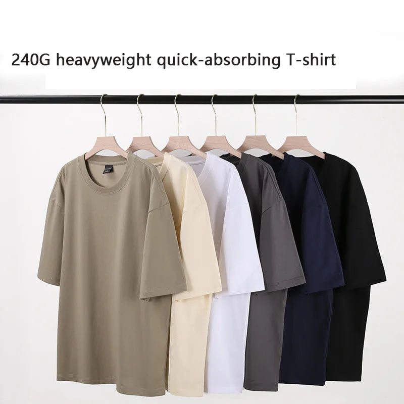 Solid Color 240gsm Oversize Fiber Round Neck T-Shirt Casual Style Oversized T-Shirt for Men Streetwear