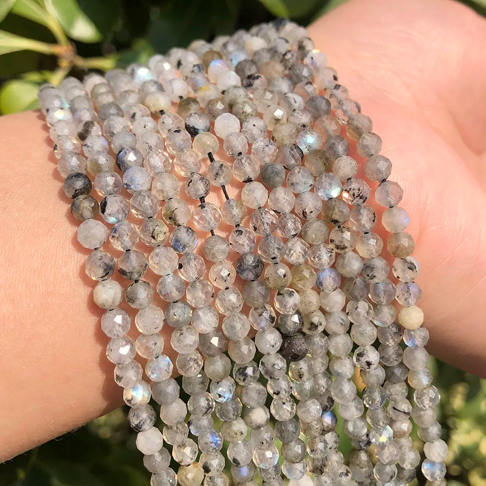 Wholesale 15-Inch Faceted Gray Labradorite Stone Beads 2/3/4mm Variations for Jewelry Making & DIY