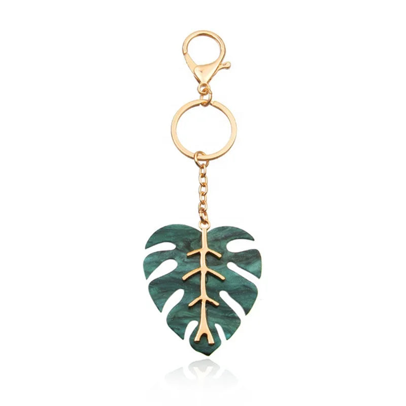 Hot Sale Green Red Leaf Shape Metal Stainless Steel Key Chain for Promotion Gifts