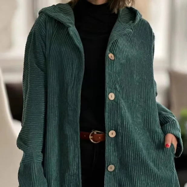 Women's Street Single Breasted Cardigan Jacket 2025 Women's New Style Hooded Loose Fitting Women's Corduroy Casual Coat Femme