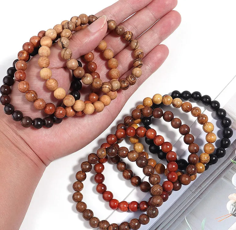 Natural Wooden 8mm Bracelet Women Healing Balance Sandalwood Rosewood Beaded Men Women Tibetan Mala Prayer Meditation Bracelet