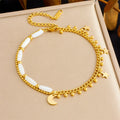 Non Tarnish Stainless Steel Double Layer Chain Beach Anklet 18k Gold Plated Star Moon Charm Anklet for Women