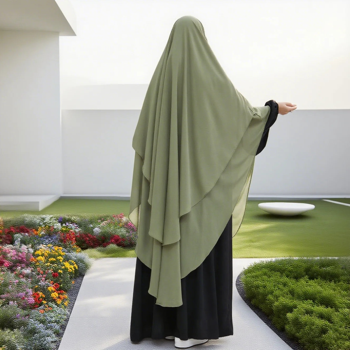 Women's Dresses Islamic Clothing Two Layers Flowy Chiffon Khimar Women Muslim Long Hijab Dress Top Prayer Abaya Maxi Khimar Eid