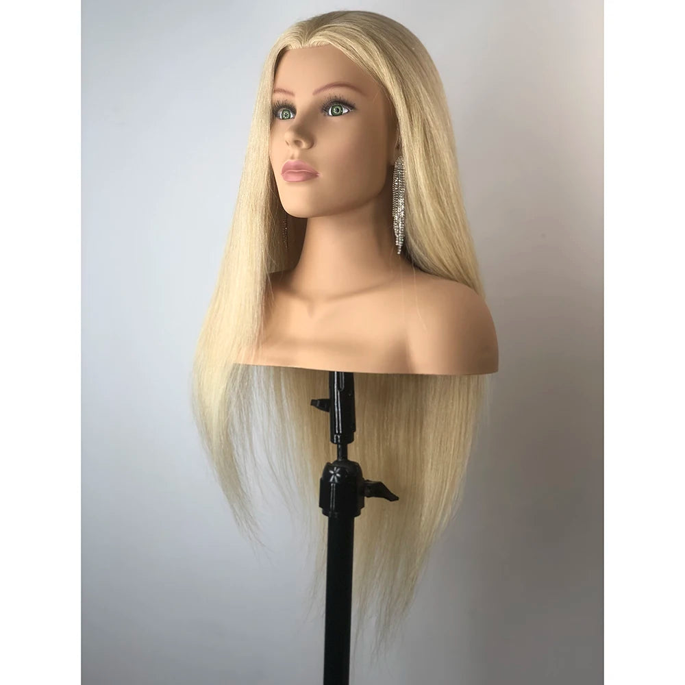 Long Straight Full Shoulder Manikin Dummy Doll Human Hair Mannequin Head for Styling & Training for Braiding Practice & Modeling