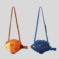 Pure Handmade Straw Fish Plush-Shaped Zipper Closure Portable Adjustable Strap Single-Shoulder Crossbody Bag