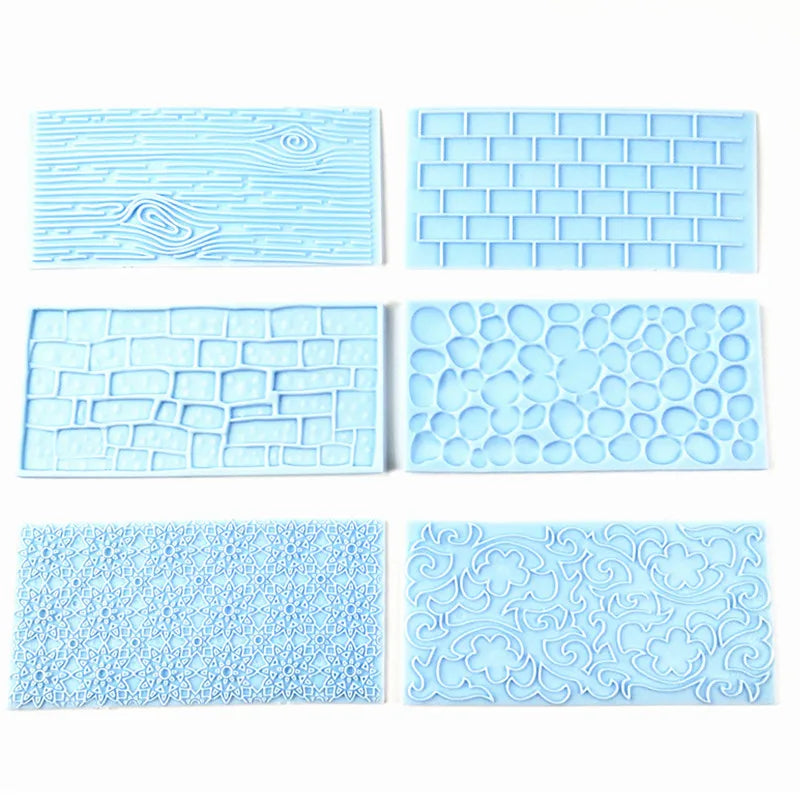 2pcs Fondant Impression Texture Mat Mold Set Tree Bark/Brick Wall/Flower/Cobblestone/Stone Wall Texure Impression Moulds
