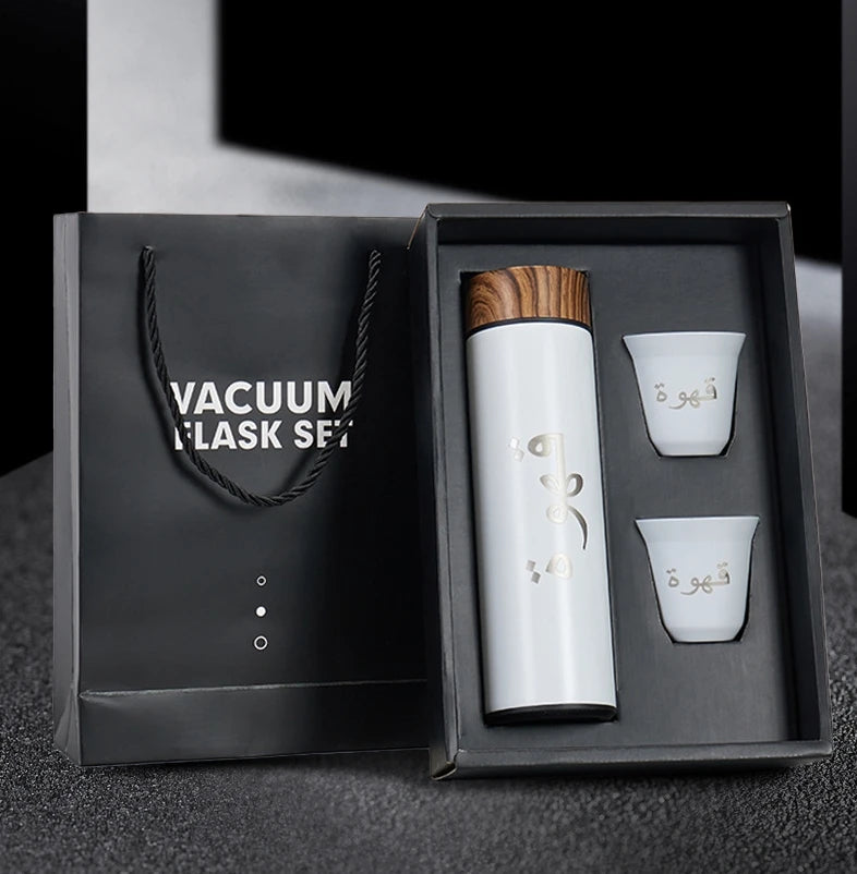 Kingze Business Gift 3-in-1 500ml Thermal Coffee Flask Double Wall Stainless Steel Arabic Coffee Luxury Vacuum Flask Sets