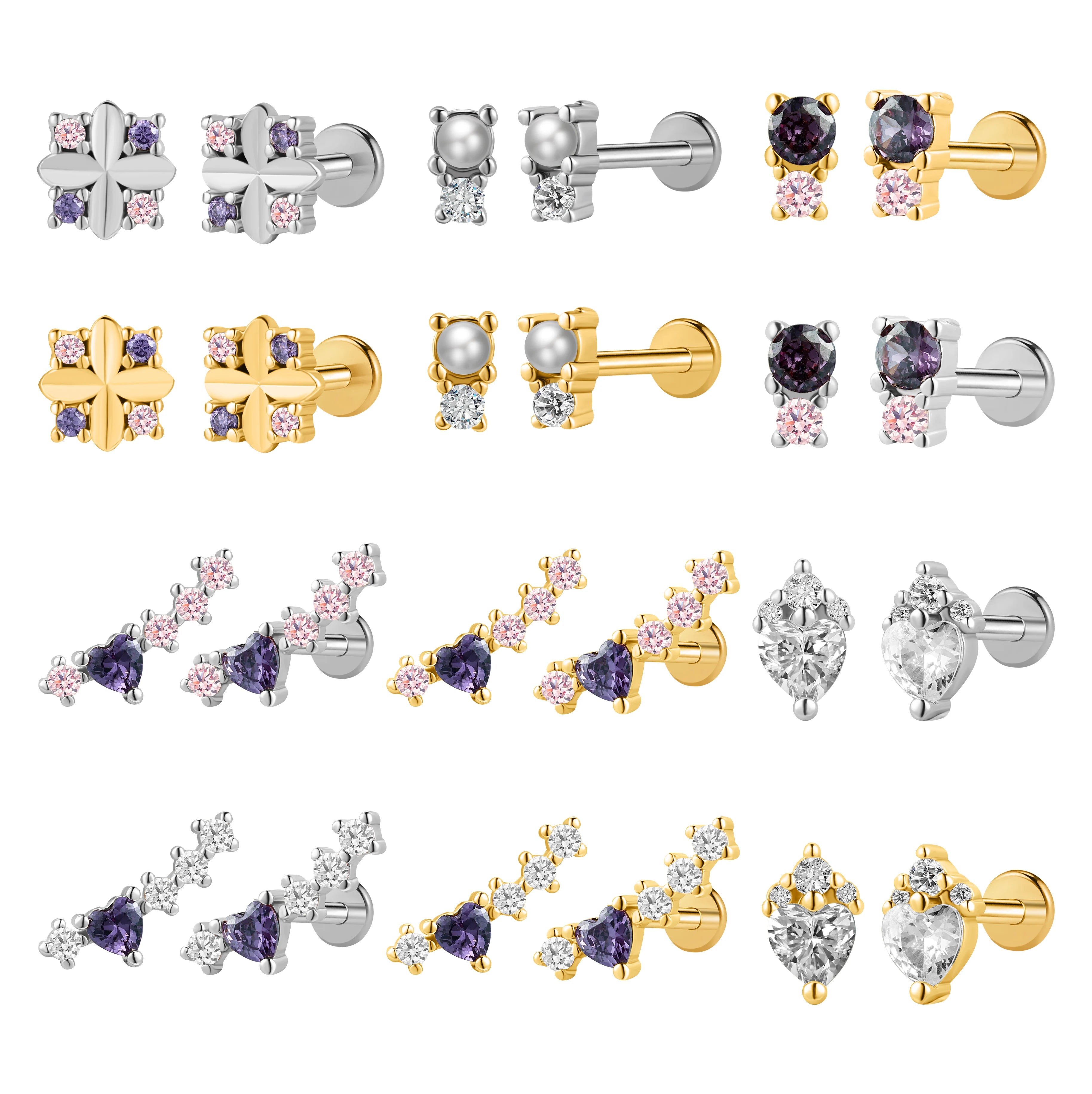 Poennis Helix Piercing Gold Silver Plated Stainless Steel 6 8Mm Ear Labret Tragus Flat Back Stud Earring Jewelry