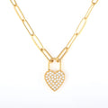 Trendy 18K Gold Plated CNC Setting CZ Stone Padlock Necklace Custom 316L Stainless Steel Zircon Heart Lock Necklace for Women