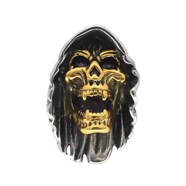 Cross Border Direct Sales Fine Stainless Steel Sapphire Amulet Pendant Retro Death Skull Trendy Cool Necklace in Gold & Silver