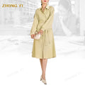 Custom Polyester Solid Color Shirt Dress Long Sleeve Belt Button Design Autumn Gentle Lady Lapel Office Women Midi Casual Dress