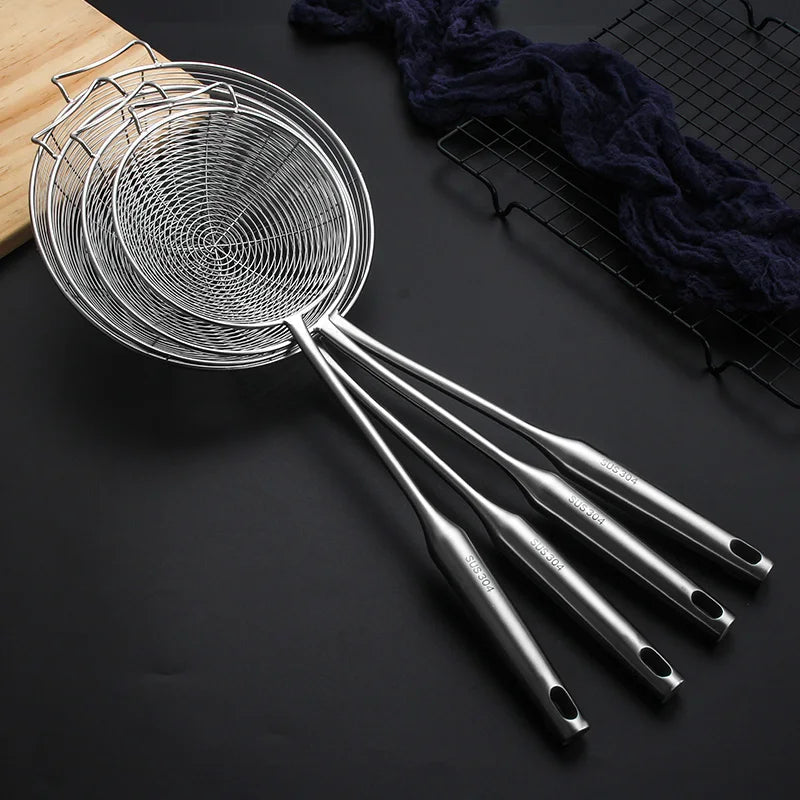 304 Stainless Steel Long Handle Skimmer Spoon Hook Colander Strainer Utensil Dishwasher Oven Safe Multifunction for Food Cooking