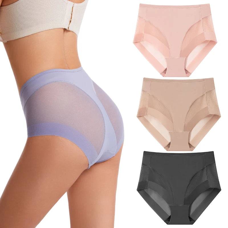 Women High Quality Underwear Sexy See Through Panties Plus Size Mid-rise Comfortable Undies Pink Girls Icesilk Underwear Thin