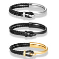 Stock Available Minimalist Mens Leather Bracelets Braided Cuff 18k Gold Plated Stainless Steel Cool Bracelet Jewelry