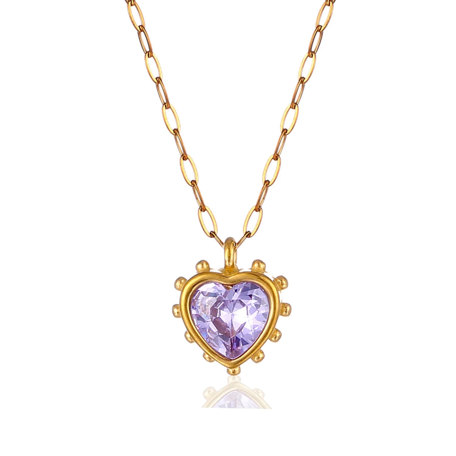 Olivia Fashion Women Crystal Jewelry 18K Gold Plated Clavicle Chain Stainless Steel Cubic Zircon Love Heart Pendant Necklace