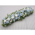 New Style Silk White Blue Event Arragement Backdrop Decorative Panel Artificial Flower Table Runner