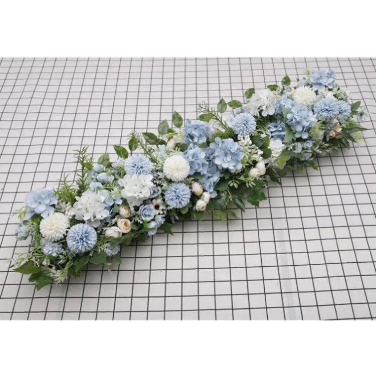 New Style Silk White Blue Event Arragement Backdrop Decorative Panel Artificial Flower Table Runner