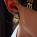 J&D Unique Design Gold Plated Earings Jewelry Women Stainless Steel Lue Stone Glossy Leaf Earrings