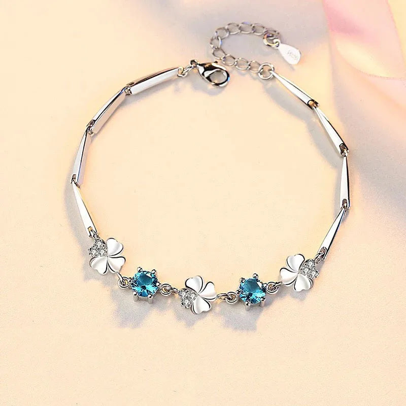 HOTWAY Copper Inlaid Cubic Zircon Lucky Clover Bracelet Fashion Zirconia Bracelet Jewelry Gift for Women