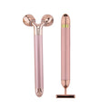 Diamond Roller V Face Slimming Lifting T Shape Real Gold pink Energy Beauty bar Face Massager 3D Roller 2 in 1 Box Set