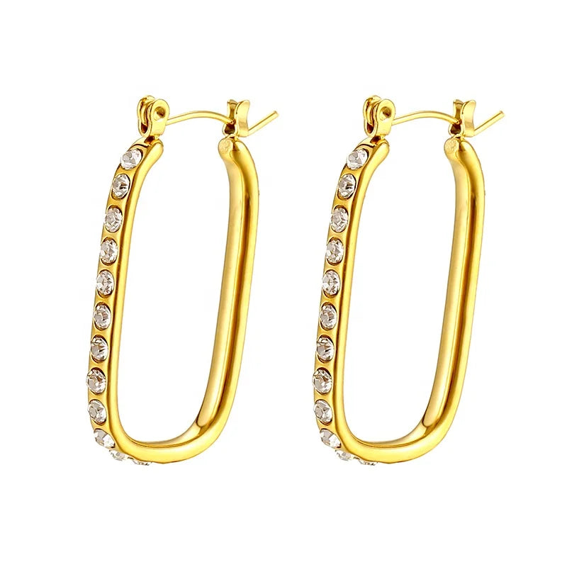 Wholesale Custom 18K Gold Plated Stainless Steel Thin U Hoop Zircon Earrings 2023