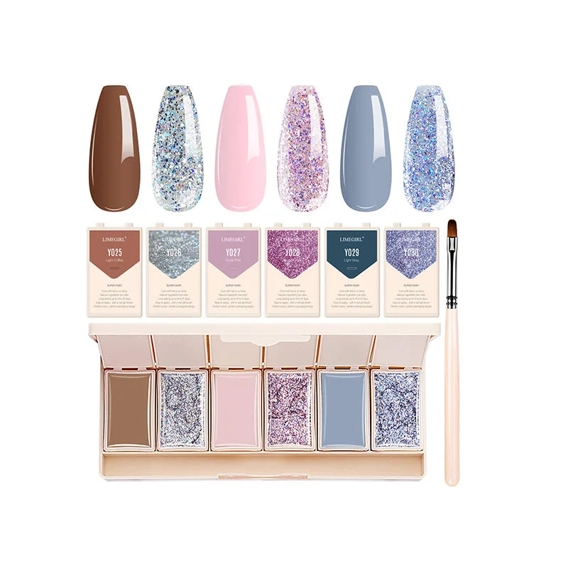 HEMA Free 6-Color Solid Cream UV Gel Nail Polish Set Resin Eyeshadow Palette with LED Lamp Customizable Logo Salon Beauty Source