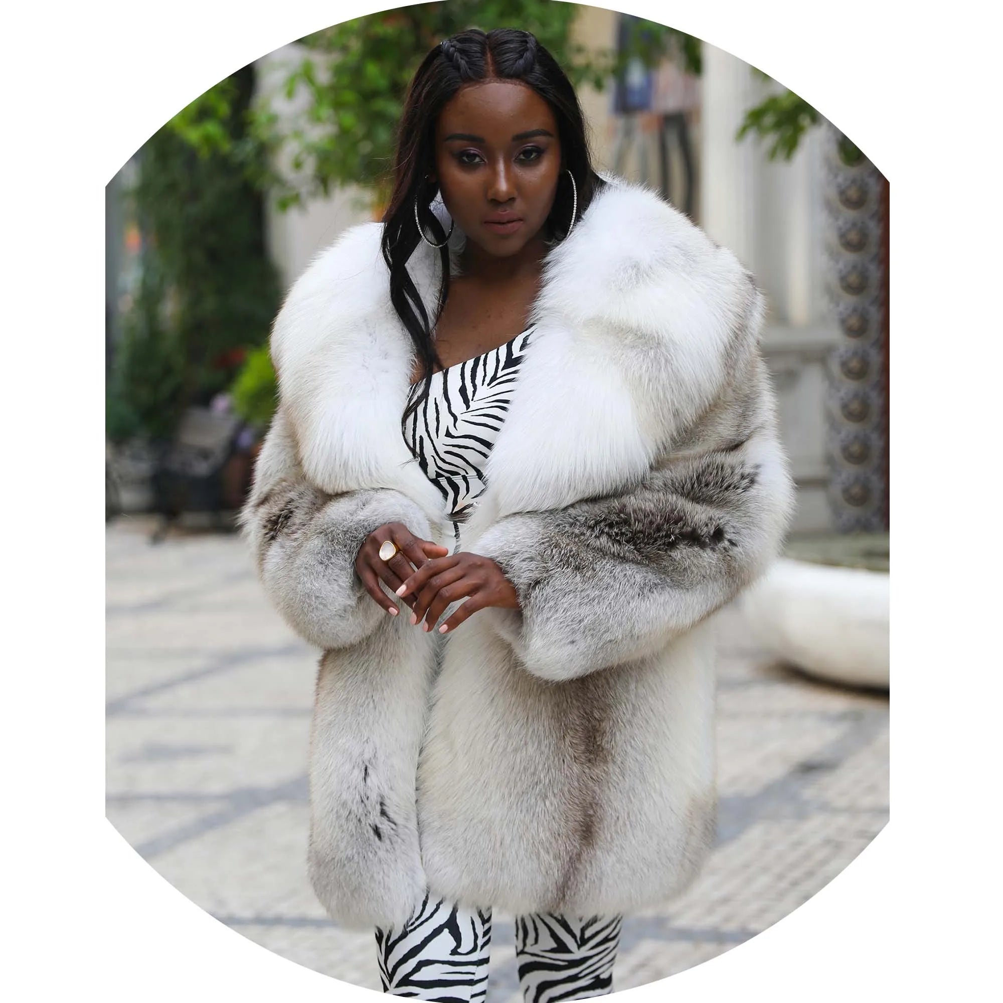 Luxurious Thick Golden Fox Fur Women Genuine Fur Coat Clothing