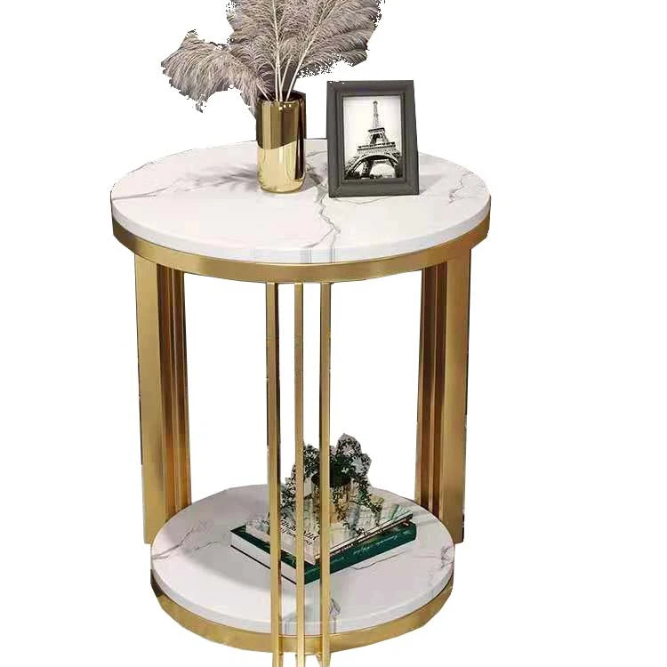 Corner Table Modern Metal End Tables Marble Top Golden Stainless Steel Living Room Furniture 2022 New Design Round Side Table