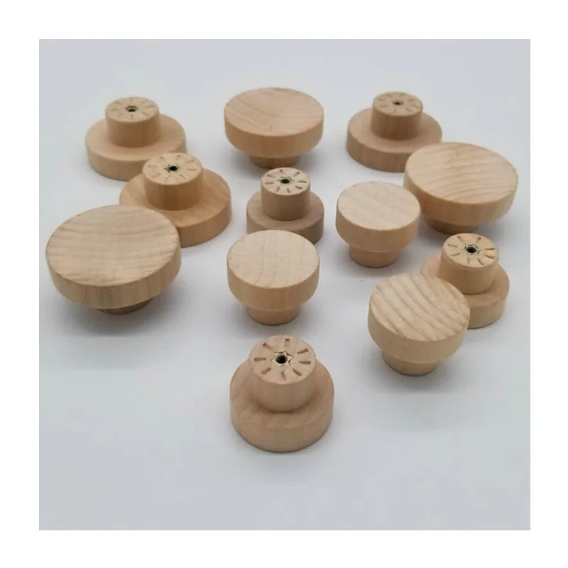 Round Unfinished Natural Wooden Wardrobe Dresser Furniture Drawer Pull Handles Wood Cabinet Knob