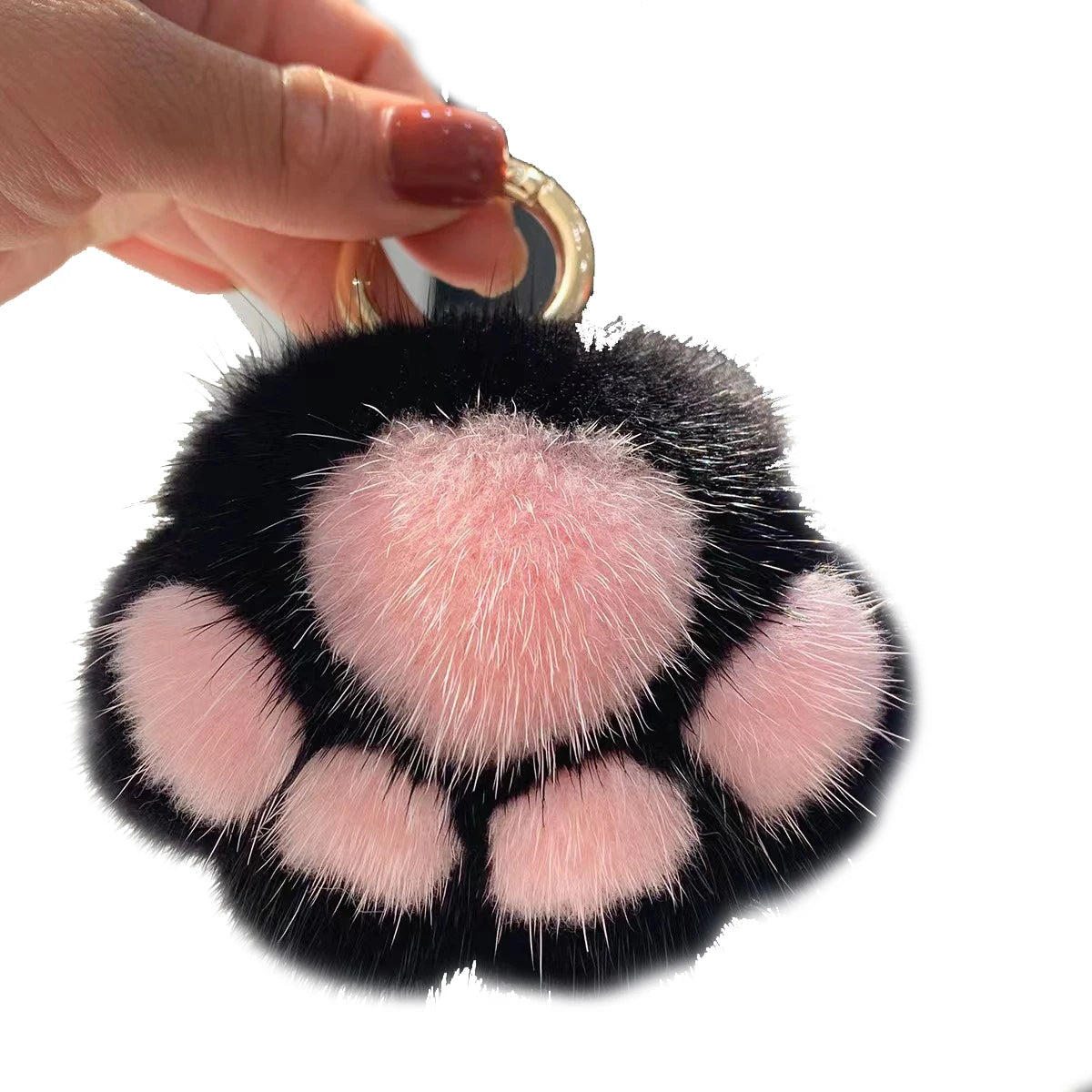 Cute Fashion High Level Lovely Bear Paw Pattern Pretty Cute Cat-Pad Plush Key Chain Soft Rabbit Fur Pom Pom Plush Keychain Toy