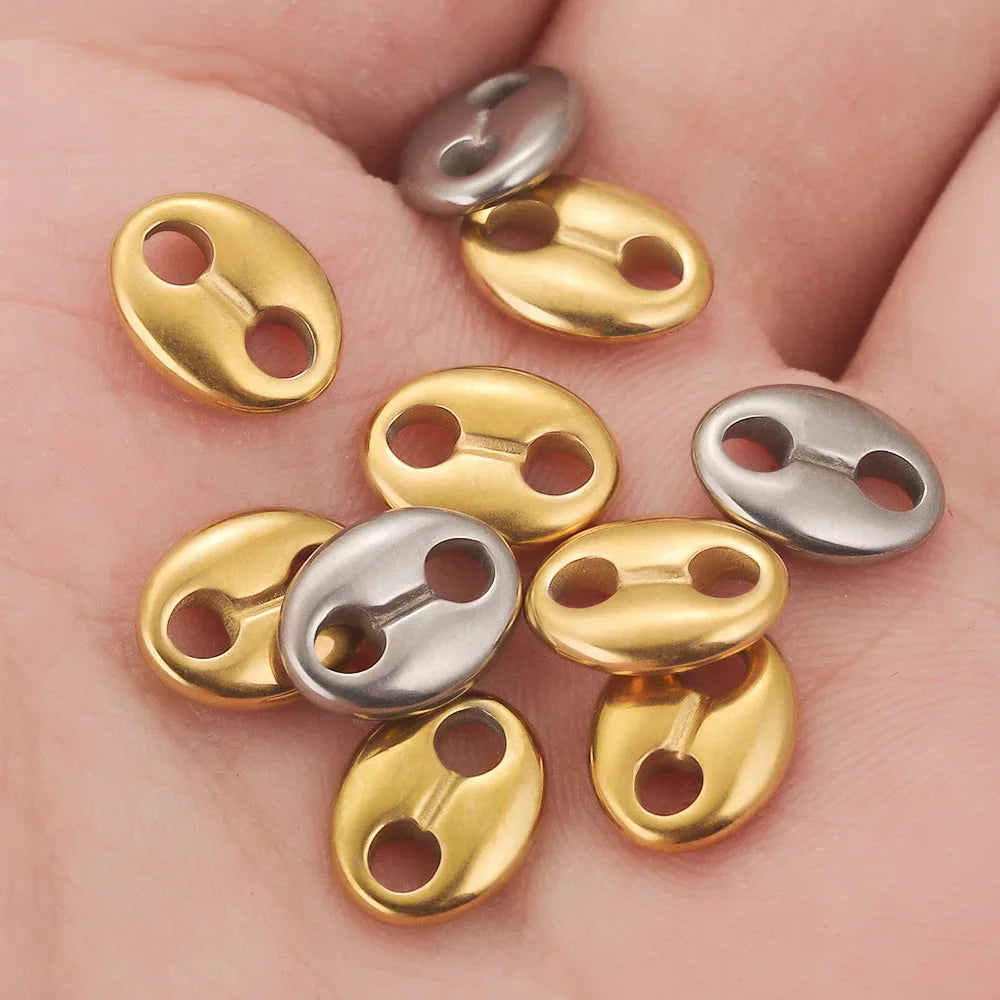 Yiwu 18k Gold Stainless Steel Pig Nose Connector 8mm Coffee Bean Bead for Bracelet Clasp Jewelry Making Findings