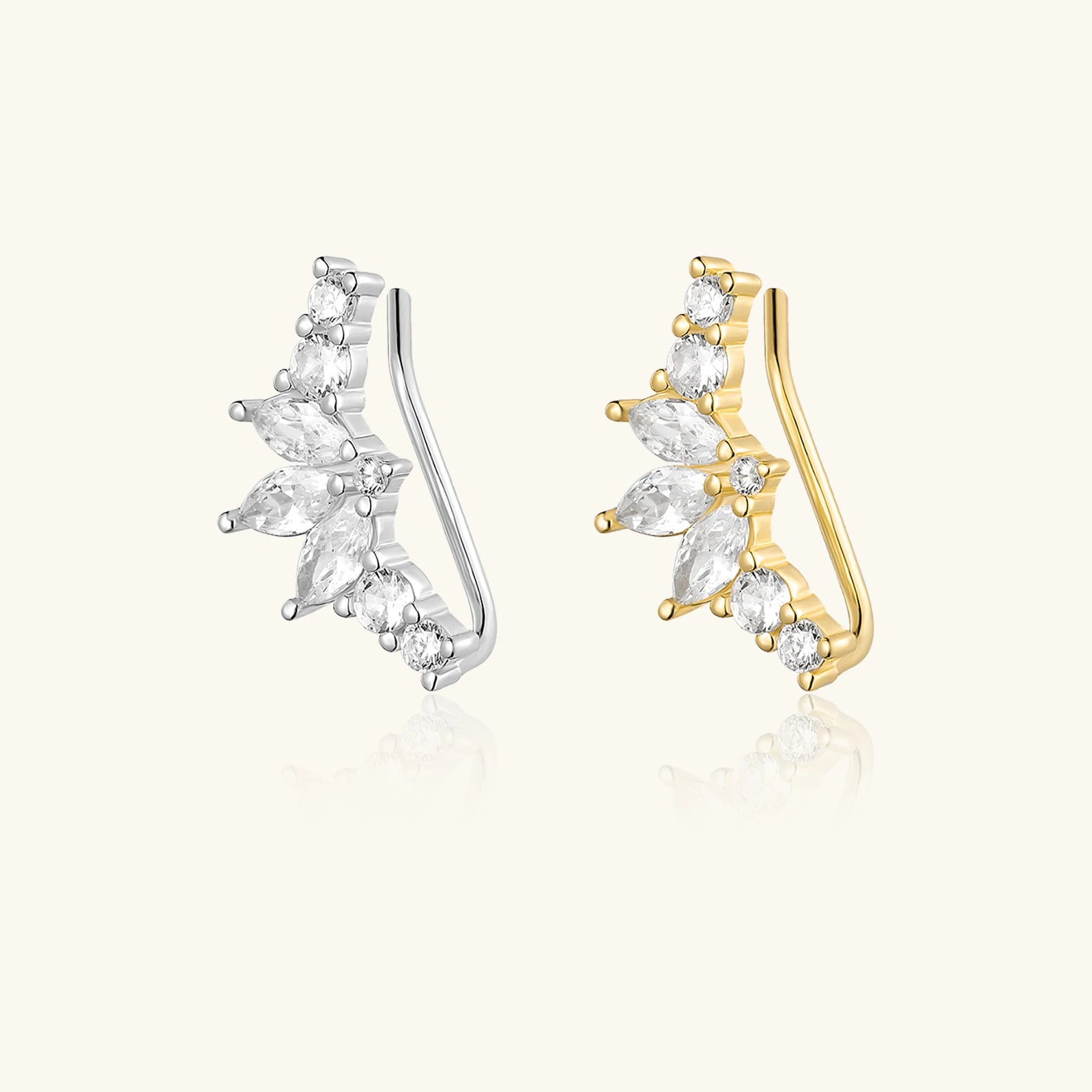 FUAMAY 18K Gold Plated Marquise Diamond Single Ear Climber Silver Earrings Sterling Silver Ear Cuff Earrings