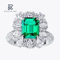 Rochime Fashion Jewelry Luxury Flower Cluster Lab Grown Emerald Ring925 Sterling Silver Rhodium Plated 5a Zircon Jewelry