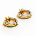 High End 18K Gold Plated Stainless Steel Green Zircon Pave Surround Waterproof Two Tone Layered Trendy Joint Ring for Party Gift