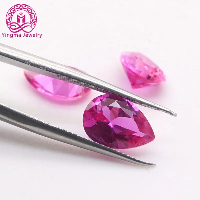 Wholesale Loose Gemstone Pear Cut 2x3 mm to 10x12 mm Synthetic 3# pink Corundum Ruby