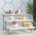 3 Tier Dessert Fruit Mixer Stand Gold Frame SUS Set 3-Layer Round Wedding Arch Cake Marble Stand With Silver Carry Handle Tray