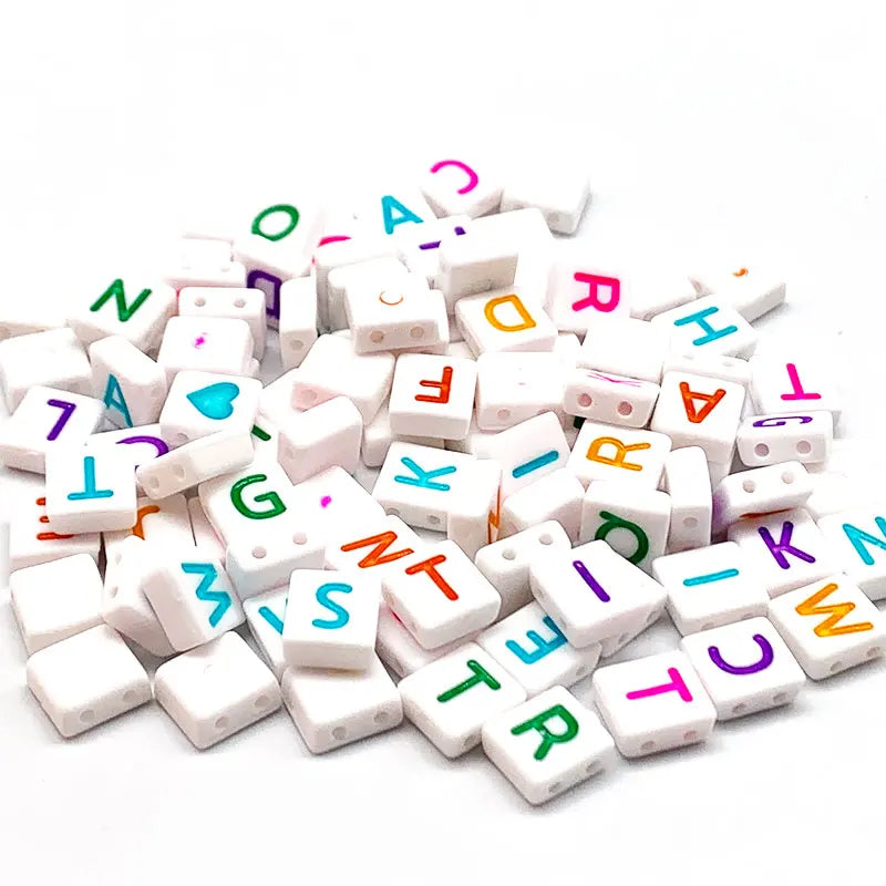 New Letter Beads Plastic ABS 2 Holes 6 mm  Cube square Numbers Hearts for DIY Jewelry Making Supplies