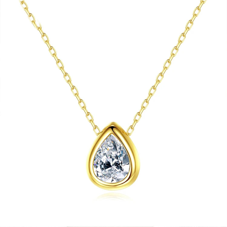 Wholesale S925  Silver  Platinum 18kgp Gold  Chain Water Drop Cubic Zircon Necklace for Women