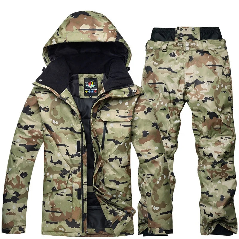 Ski Suit Set Men's Winter Outdoor Warm Thickened Camo Snow Wear Two Pieces
