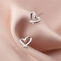 Simple Jewelry 925 Sterling Silver Minimalist Hollow Heart Stud Earrings for Women