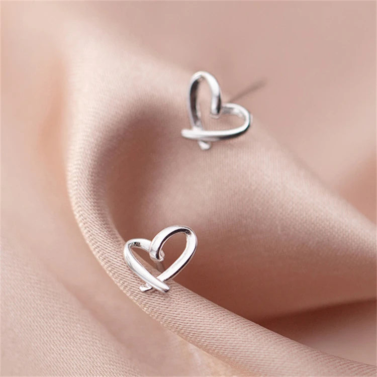 Simple Jewelry 925 Sterling Silver Minimalist Hollow Heart Stud Earrings for Women