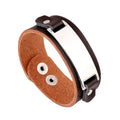 Wholesale Genuine Leather Men's Bracelet with Blank Metal Plate Accepts Engraved LOGO Fashion Bangles