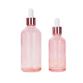 Hot Sale 5ml 15ml 20ml 30ml Empty Normal Round Shape Glass pink Dropper Serum Essential Oil Bottles  with Rose Gold Cap