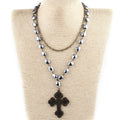 Beautiful Vintage Jewelry 2 Layer Metal Chain Oval Crystal Glass Necklace Alloy Cross Charm Necklace