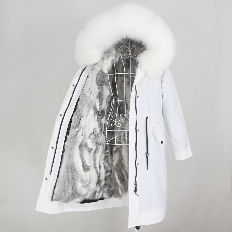 OFTBUY Women's X-Long Parka Winter Jacket Real Fur Coat Natural Raccoon Fox Fur Hood Waterproof Windproof Detachable Rabbit