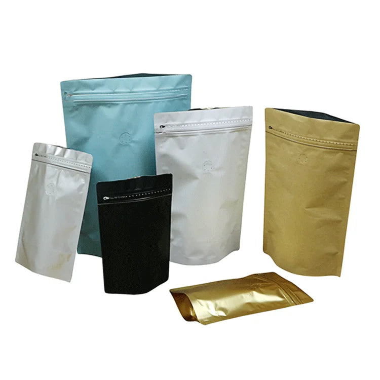 New Design Customized Flat Bottom Stand up Puches Custom Powder Drip Coffee Bean Bags With Valve and Zipper Lock