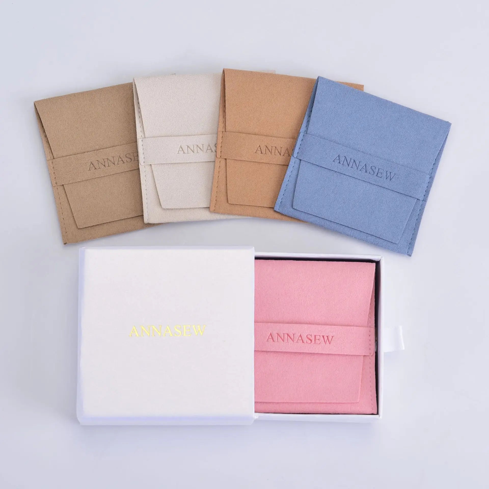 PandaSew Custom Jewelry Box Personalized Logo Packaging Drawer Cardboard Box with Microfiber Jewelry Pouch