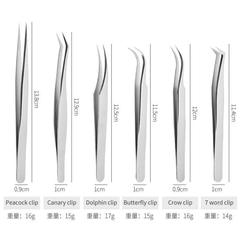 High-quality 6pcs Set  Professional Lash Applicator Tool Customized Private 90 Degrees Fiber Tip Eyelashes Extension Tweezer