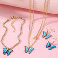 BOHEMIA Gold Chain Butterfly Pendant Necklace Earrings Bracelet Set Exquisite Clavicle Drop Oil Acrylic Jewelry Set Gift