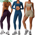 Custom Logo Seamless Yoga Sets Workout Full Zip up Yoga Gym Fitness Shorts Sleeve Workout Sets for Women